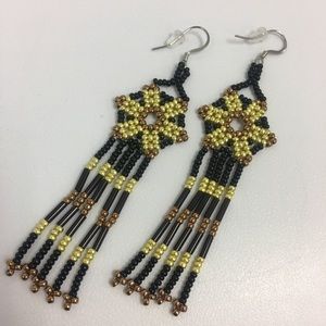 Handmade flower fringe seed beads boho earrings